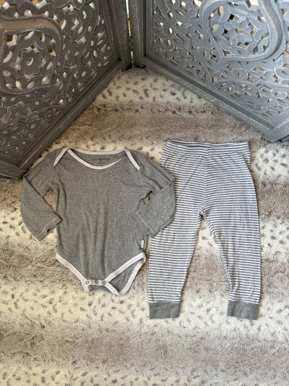 Burt's Bees Baby gray white stripes set boys 18 months preppy neutral winter
